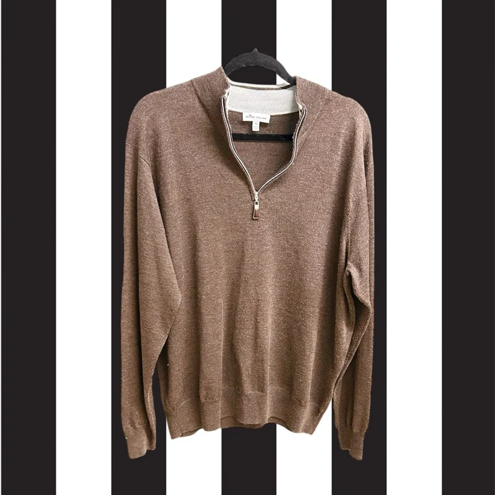 Peter Millar Merino Wool Silk Sweater Quarter Zip Long Sleeve Men’s XL Brown - Picture 2 of 8